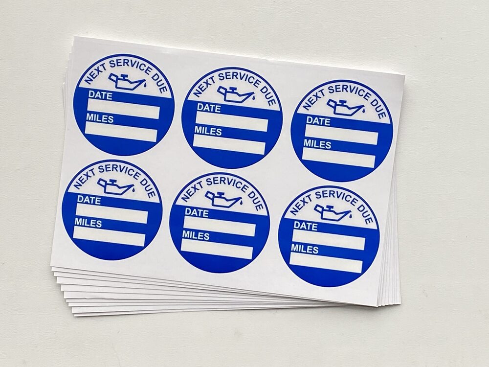 5503 2 inch Blue Oil Change Service Reminder Static Cling Stickers Oil